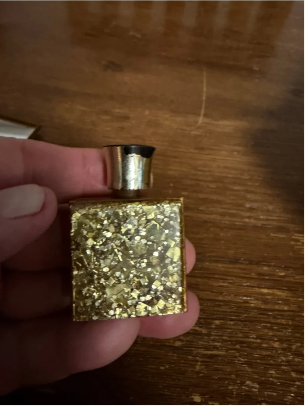 Vintage Gold Tone Vanity Set Powder Compact Mirror & Mini Perfume Bottle Glitter